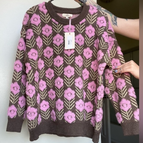 entro Sweaters - 🎁 ENTRO Adorable Floral Garden Sweater Sz M L ~NWT